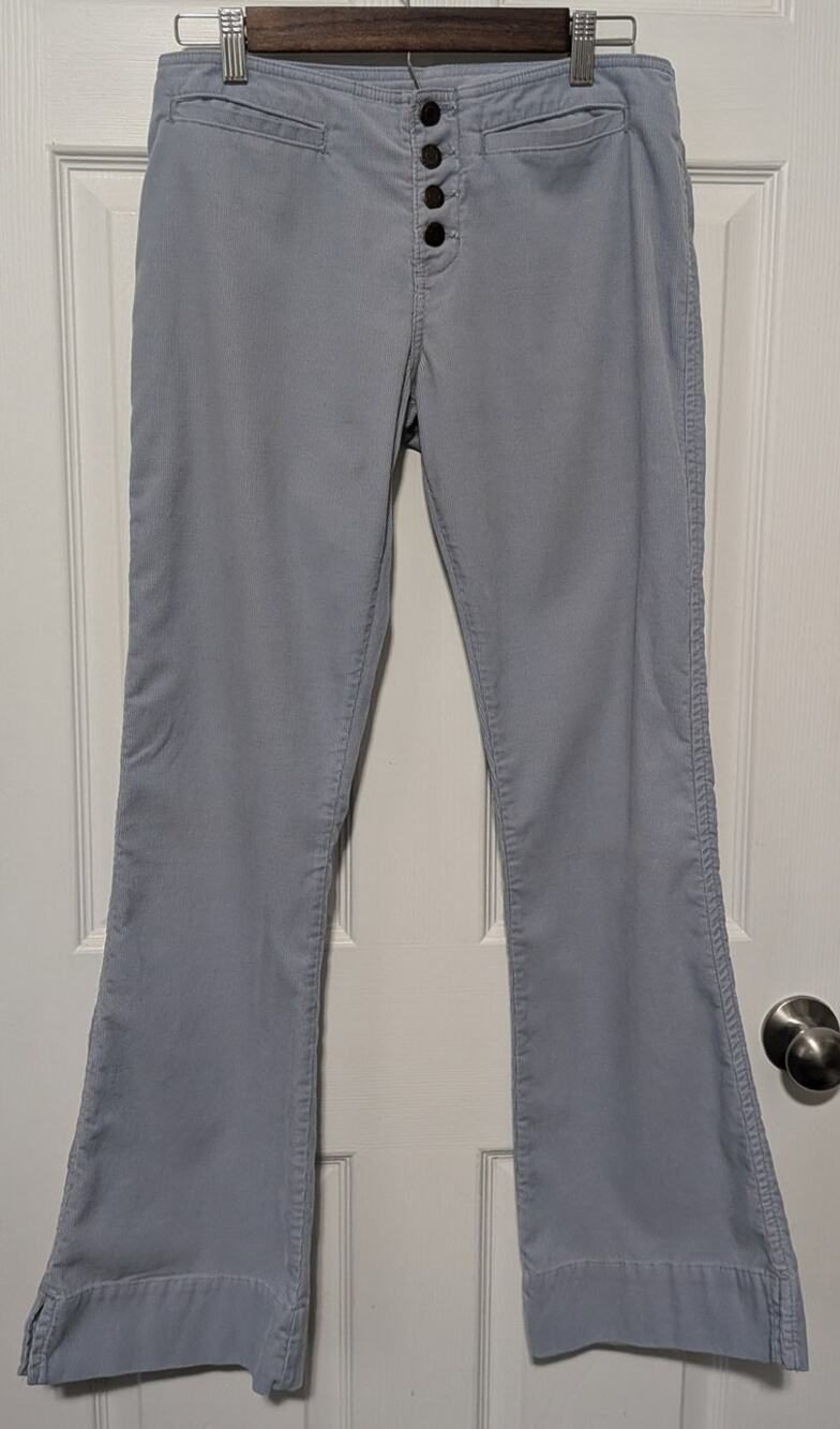 VTG Abercrombie & Fitch Fine Corduroy Button Fly Flare Pants Women's 2 Blue Y2K